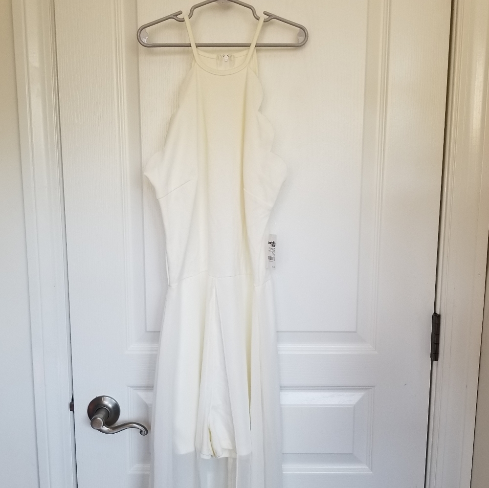 Charlotte Russe Halter Maxi Dress Scalloped Romper Shorts Overlay Cream Medium